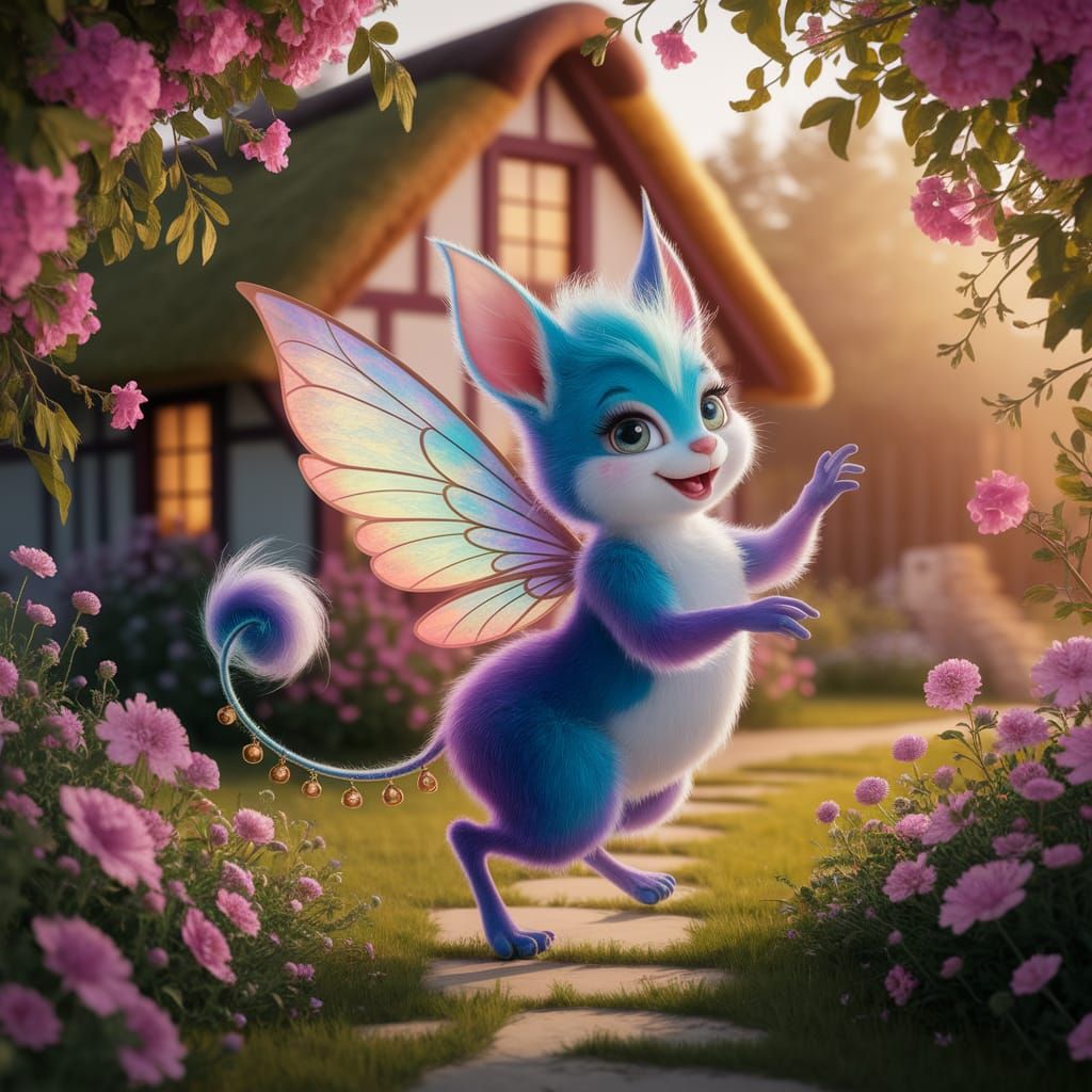 Whimsical Flibbertigibbet in a Vibrant Floral Wonderland