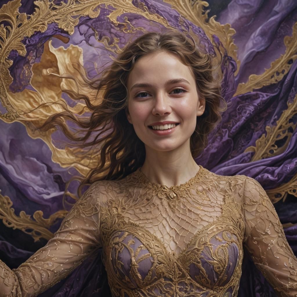 Surreal Woman Pushing Back Dark Stormy Void