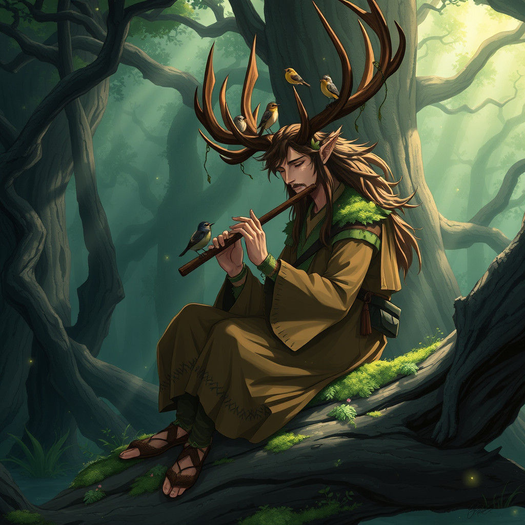 Herne the Hunter in Mystical Forest, Anime Style