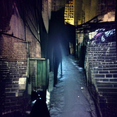Dark City Alleyway with Shadowy Figure
