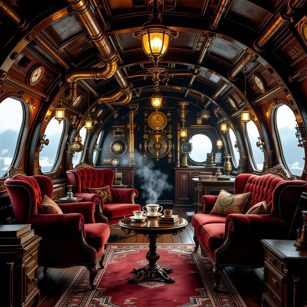 Steampunk Airship Reading Nook with Clockwork Details