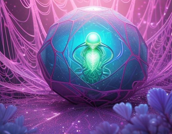 Alien Trapped in Glitter Webs in Candy Land