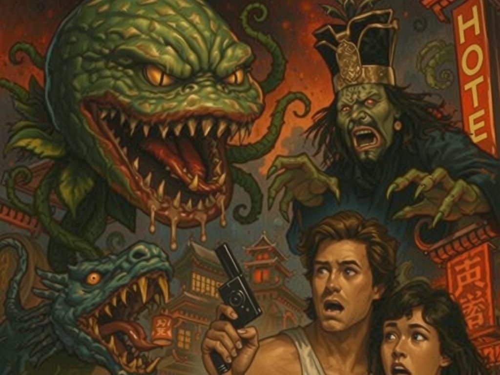 Grotesque Plant-Humanoid Hybrid in Neon Chinatown