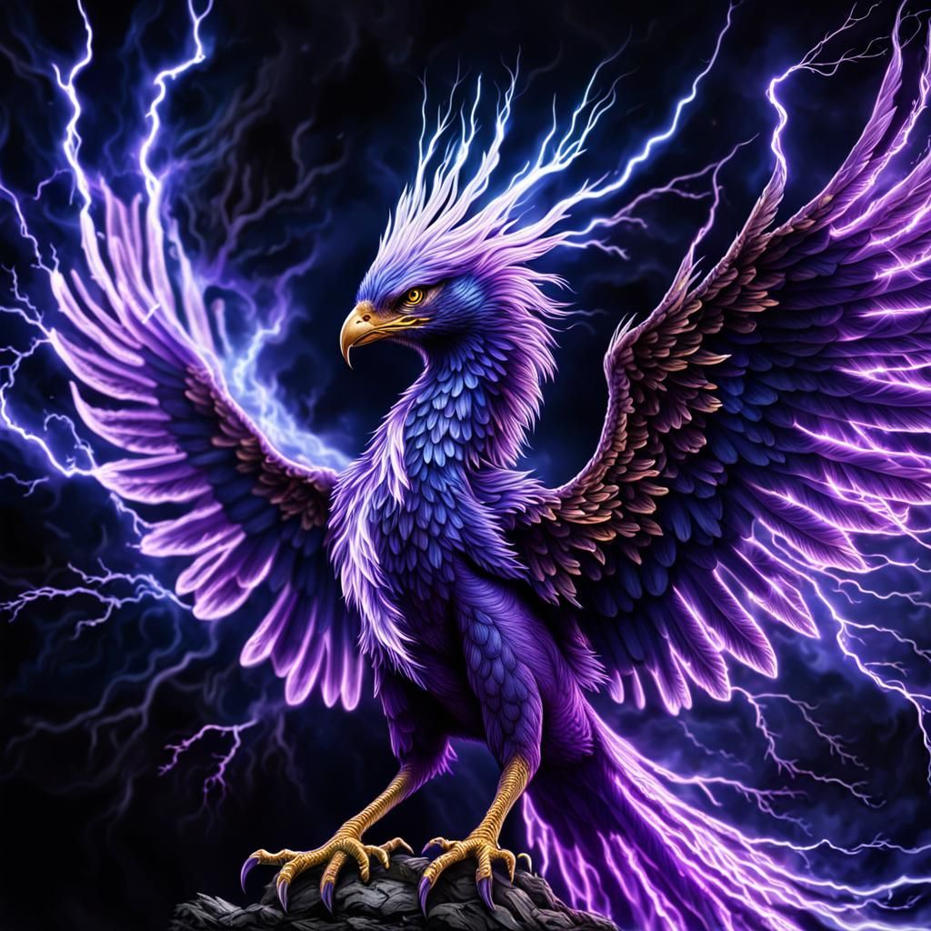 Hyperrealistic Purple Lightning Phoenix Rebirth