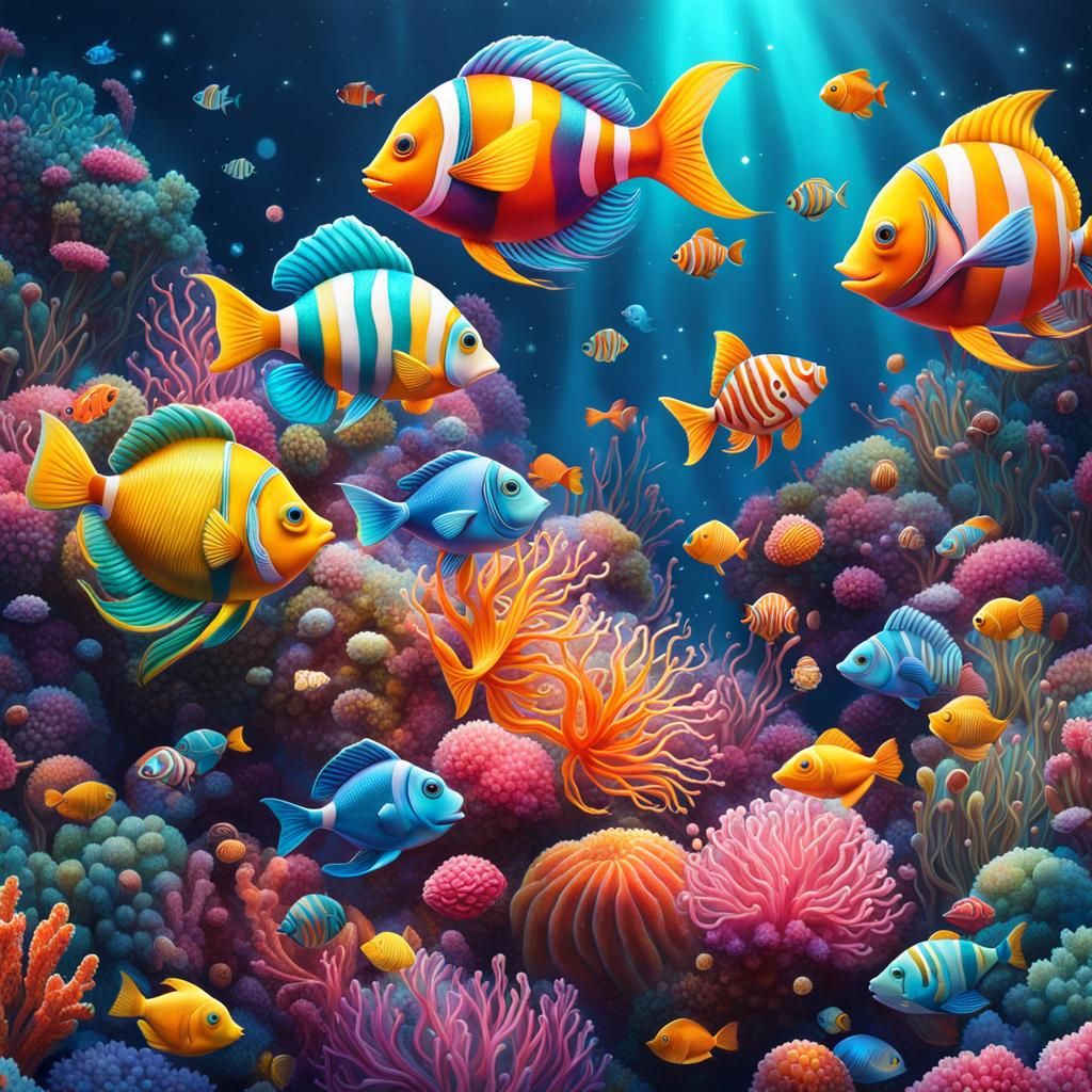Candy Art Underwater Scene with Colorful Sea Life