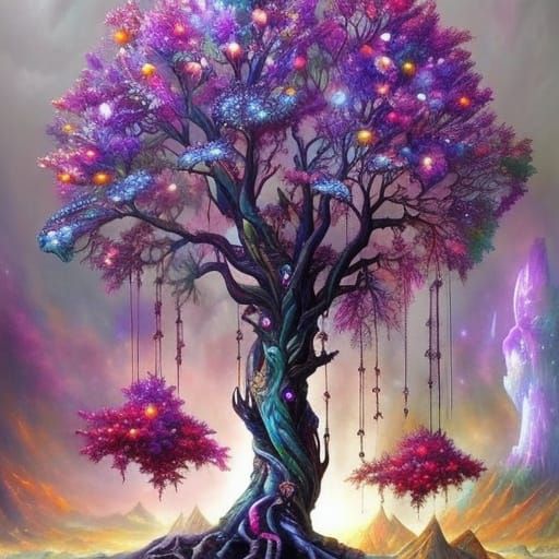 Crystal Geode Tree: Detailed Colorful Matte Painting