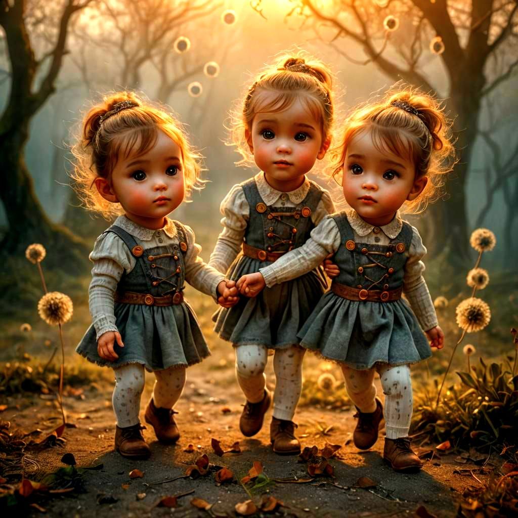 Happy Twins in a Hyperrealistic Ethereal Fantasy