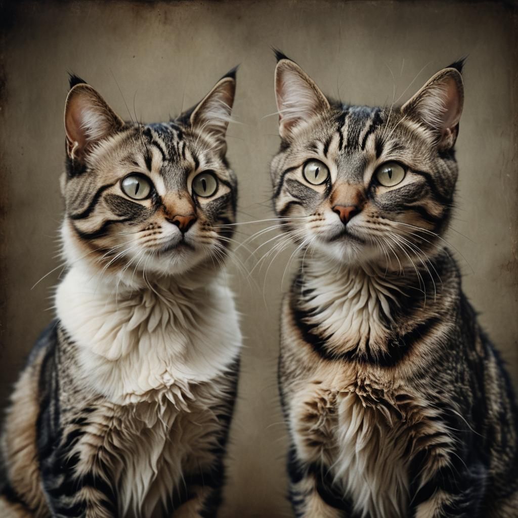 Cats Square Dancing in Vintage Photo Style
