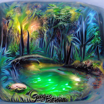 Glowing Jungle Pool in Airbrush Art Style