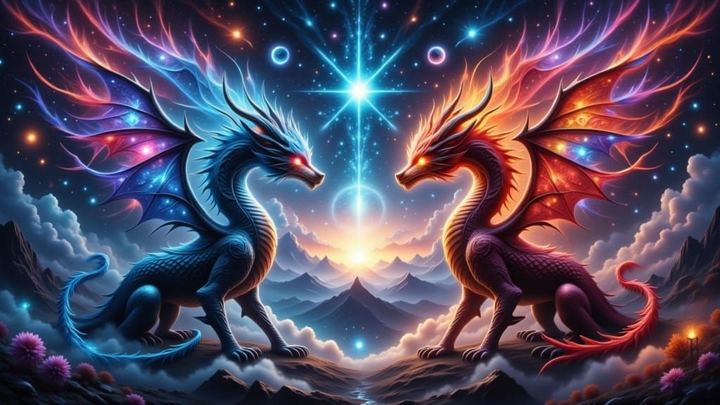 Cosmic Dragons in Celestial Mandala Dance