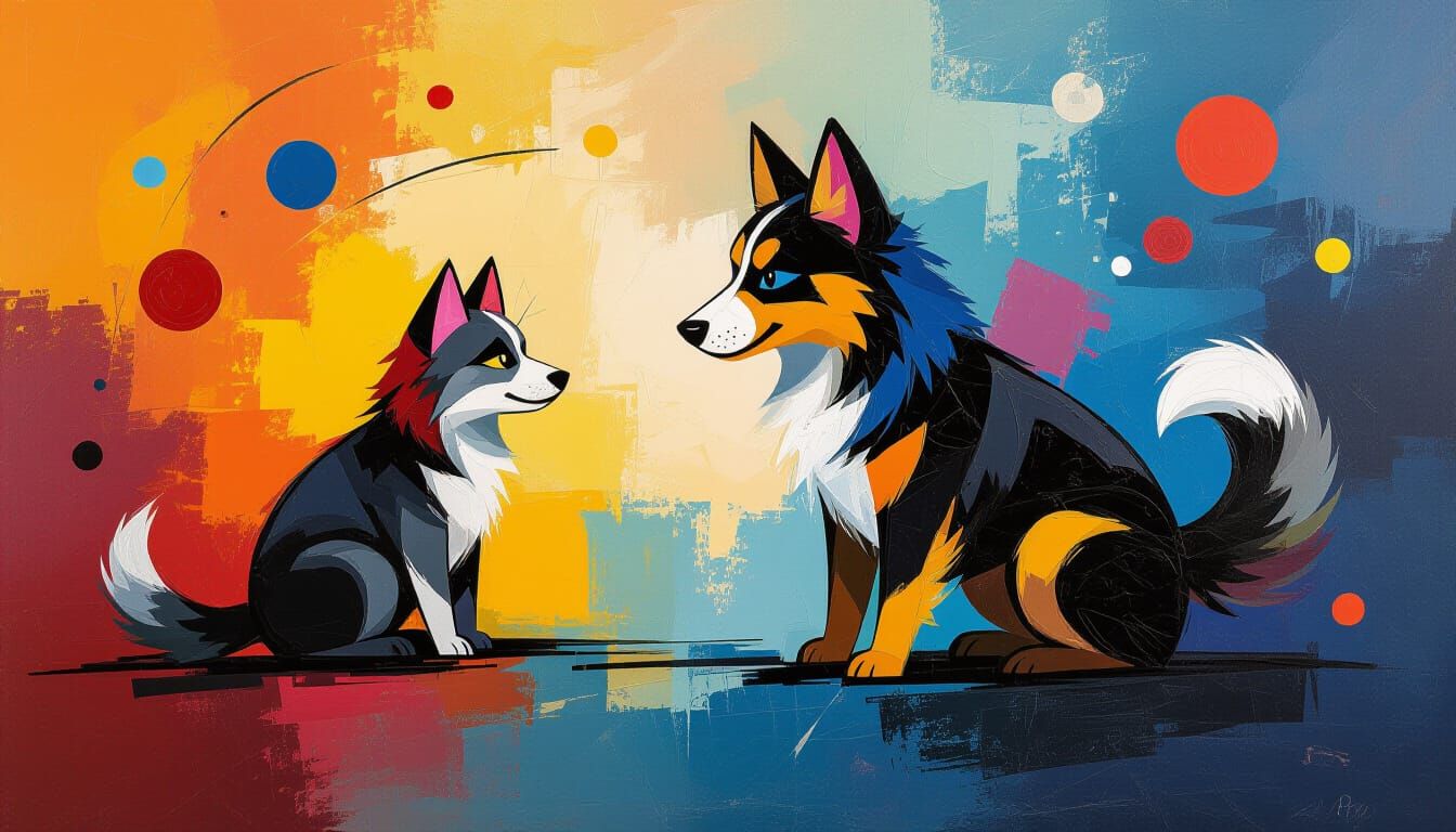 Abstract Art: Teaser and Firedog in Vibrant Colors