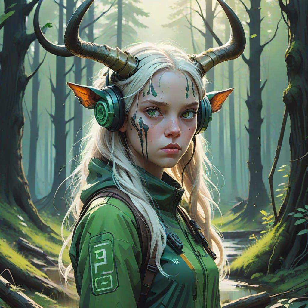 Serene Woodland Goddess in Vibrant Graffiti Style