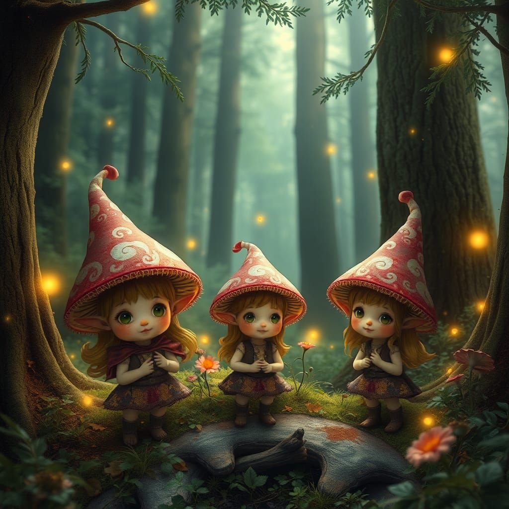 Enchanting Elves in Emerald Forest, Digital Art