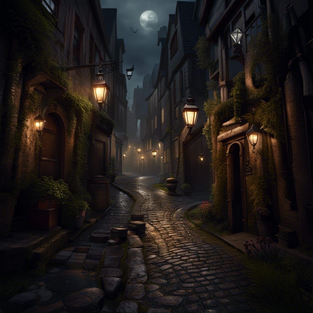 Cobblestone Street: Dark Fantasy Concept Art