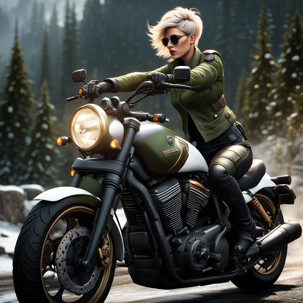 Butch Biker Waves in Snowy Christmas Scene
