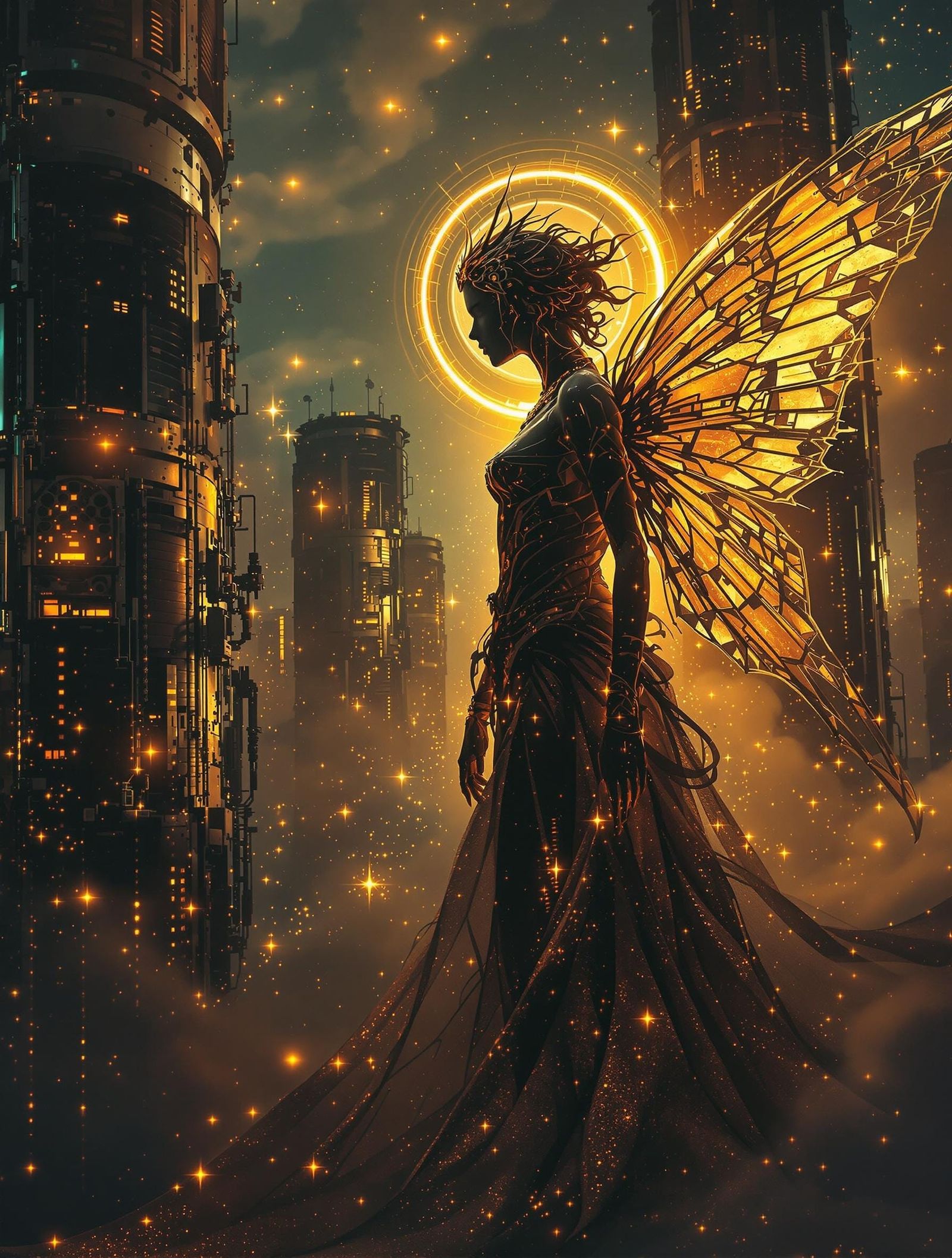 Fairy Glows Amid Spectral Fog in Digital Nocturne