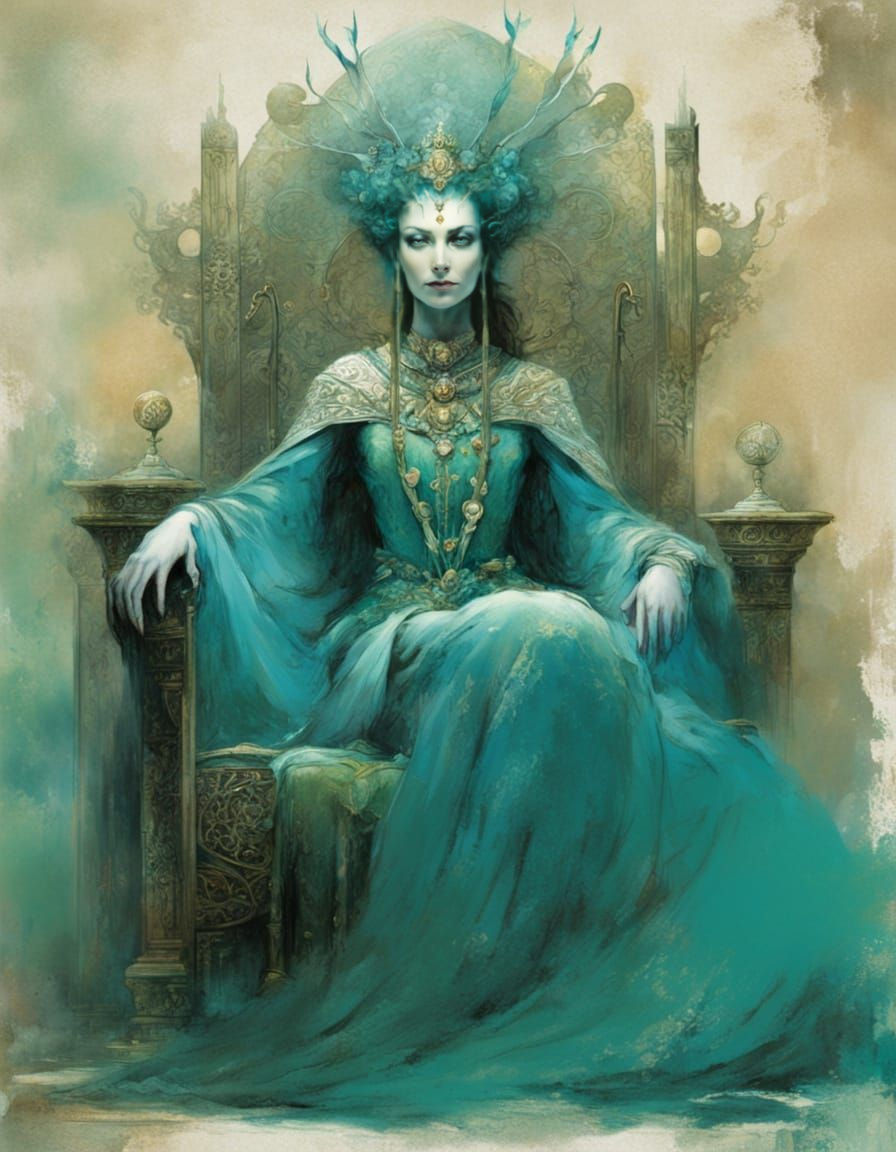 The Empress Tarot Card Illustration in Turquoise