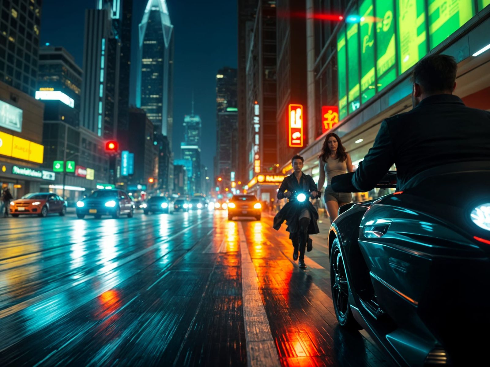 Futuristic Sims City at Night: Cinematic Sci-Fi Thriller