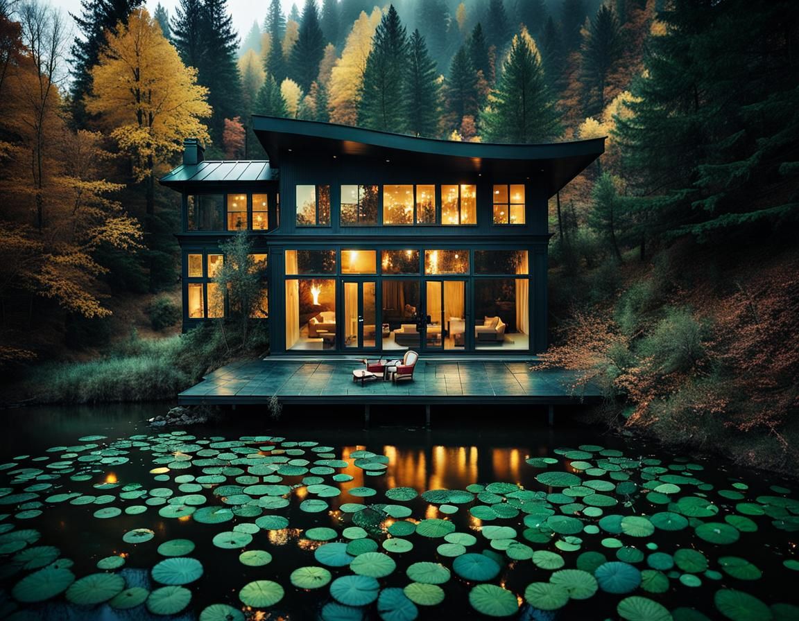 Dreamy Riverside House Landscape