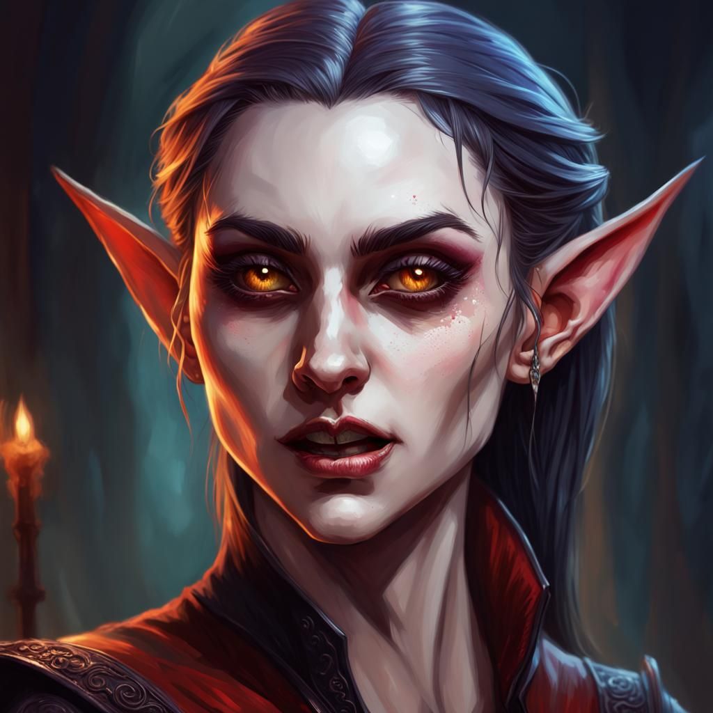 Hyperrealistic Vampire Elf with Colorful Background