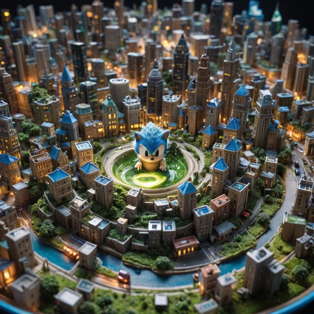 Surreal Miniature City in Sonic's Hand