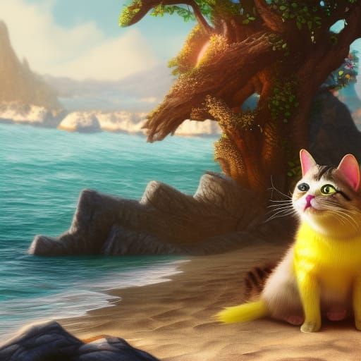 Cat Sipping Lemonade: Detailed Matte Painting