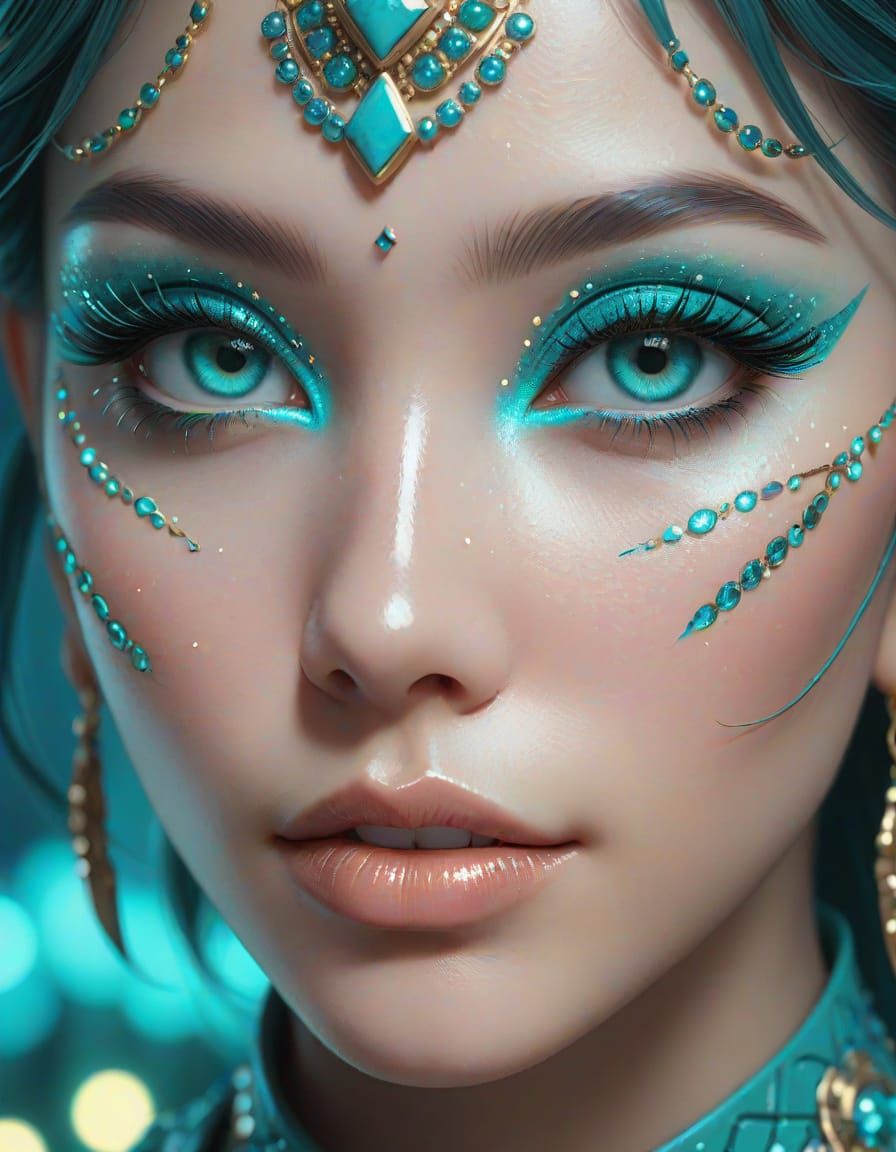 Glamorous Turquoise Gemstone Eyes in Anime Style