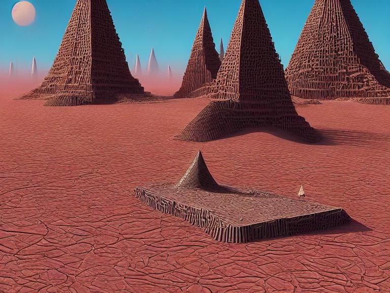 Surreal Desert Temple in Moebius Style
