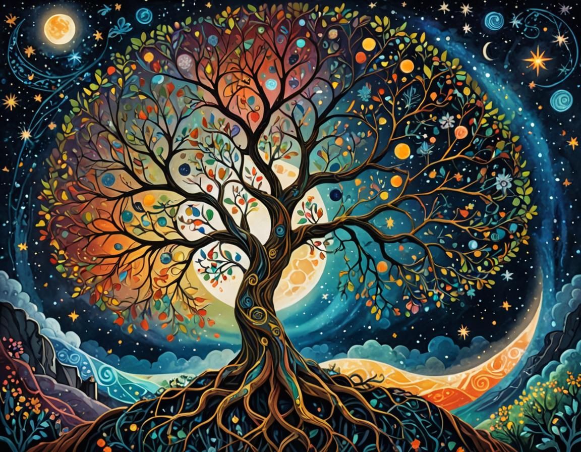 Celestial Tree of Life: Seasons in Mixed Media