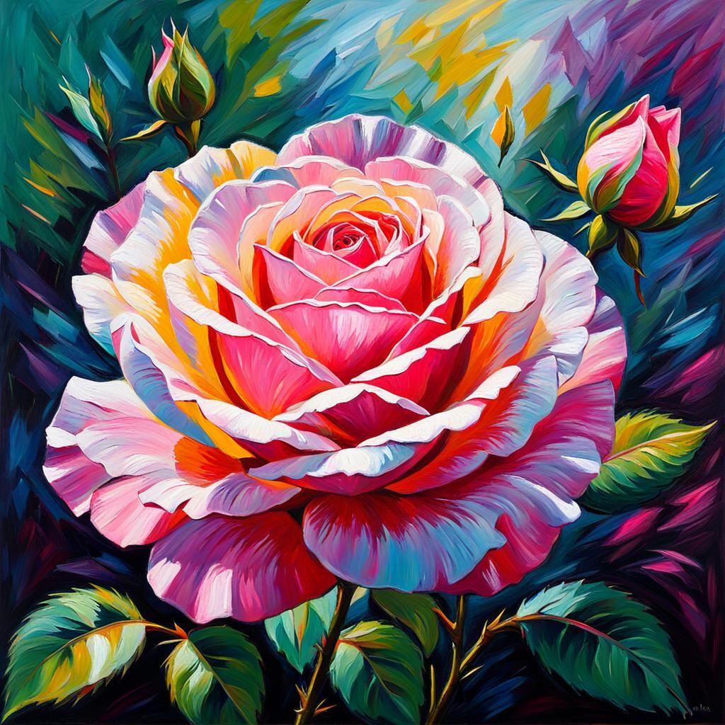 Pink Rose in Neo-Impressionist Expressionist Style