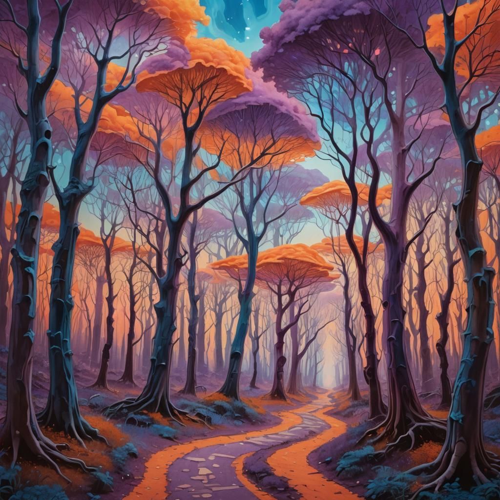 Enchanted Forest Path to Radiant Light