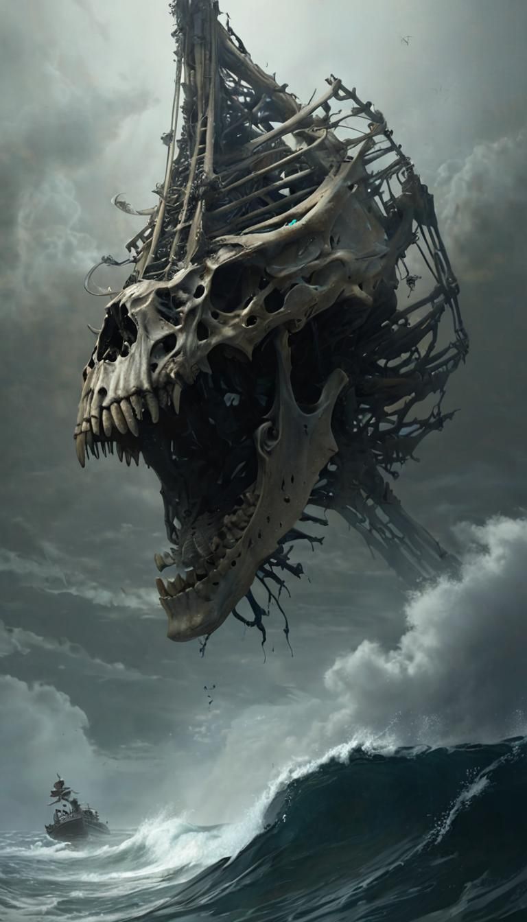 Whale Skeleton: Hyperdetailed Horror Engraving