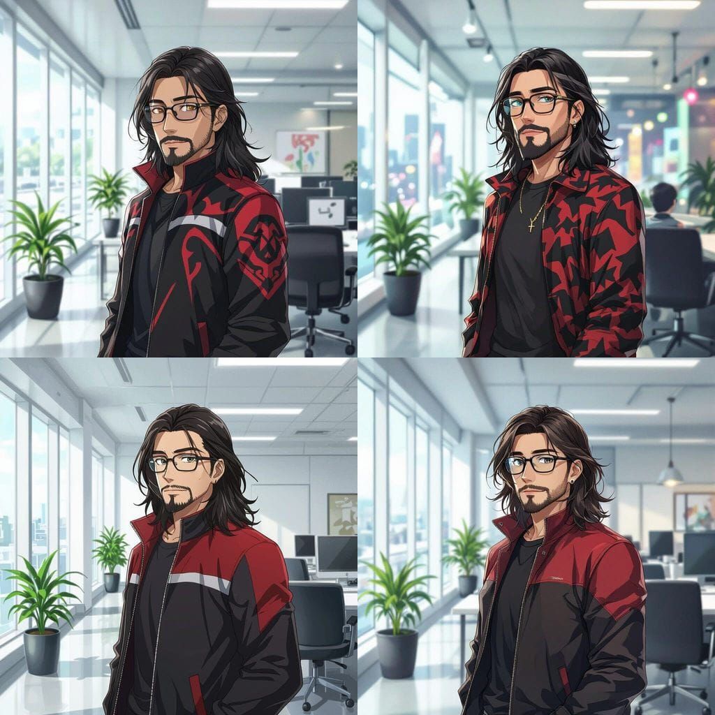 Anime Man with Long Hair, Beard, and Glasses