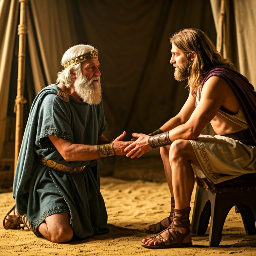 King Priamos pleading with Achilleus to give Hektor free for burial