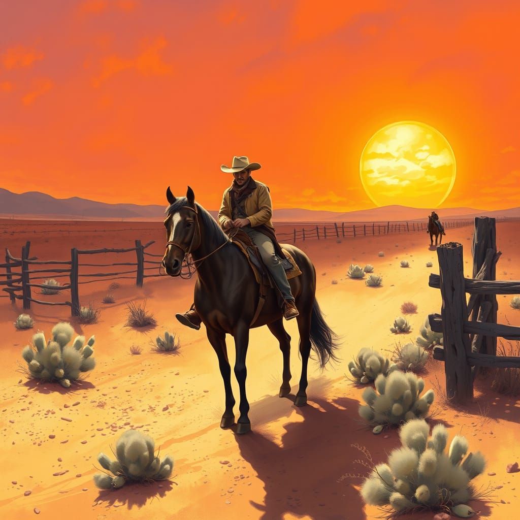 Western Horse Rider in Vibrant Digital Art