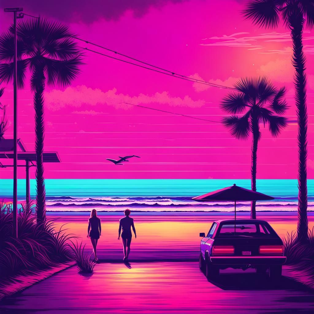 Synthwave Neon Beach Life in North Carolina