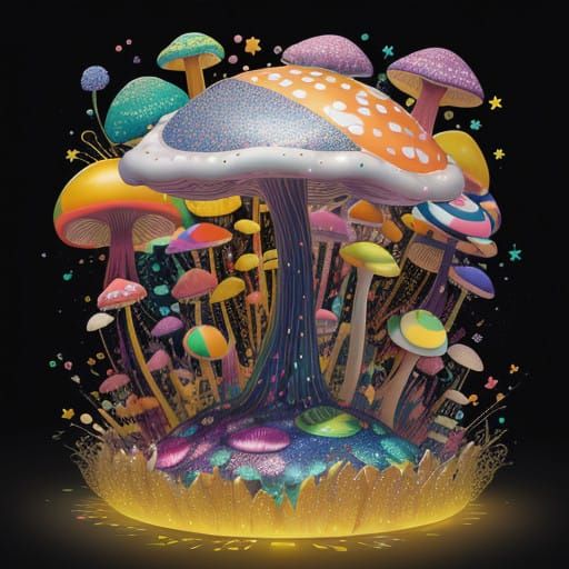 Vibrant Mushroom Celebrates in Colorful Candyland Landscape