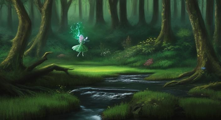 Enchanted Forest Glade with Flying Fairies