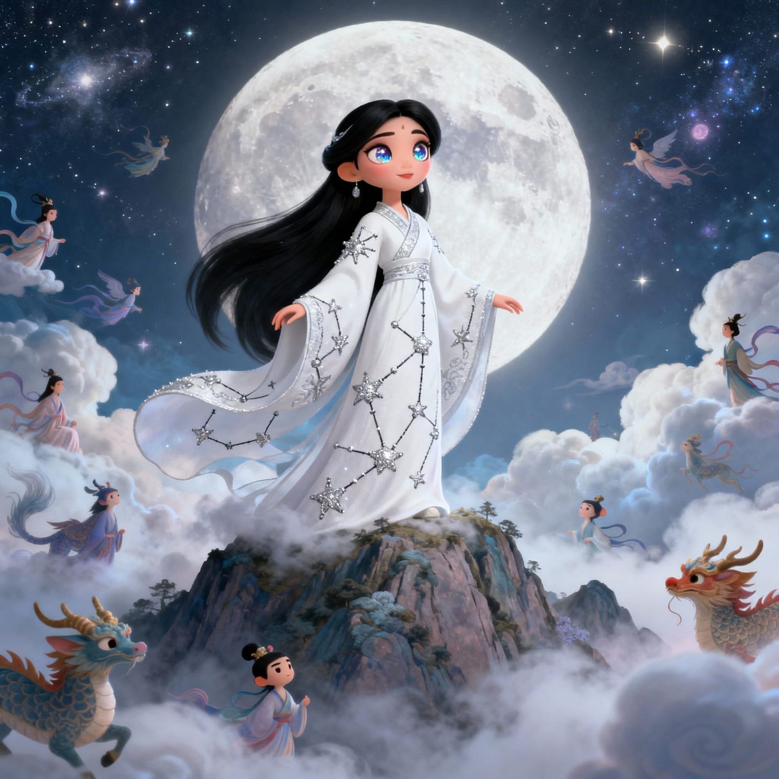 Serene Moon Goddess in Pixar 3D Cartoon Style