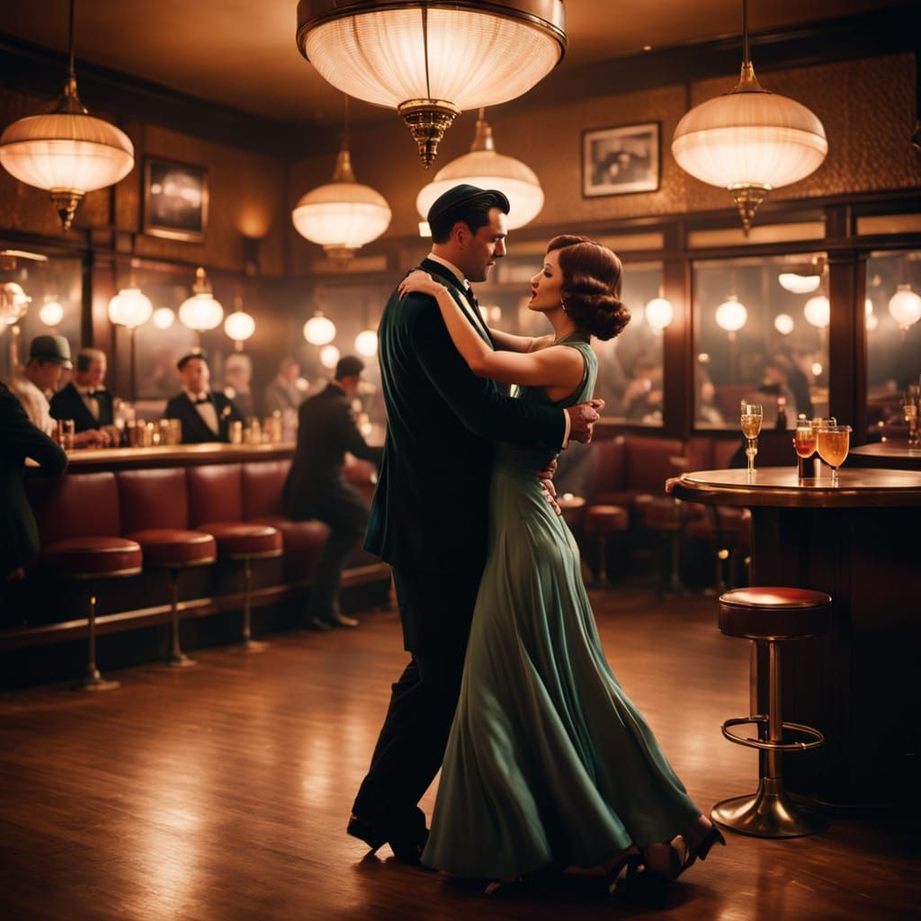 Art Deco Jazz Bar with Dancing Couple
