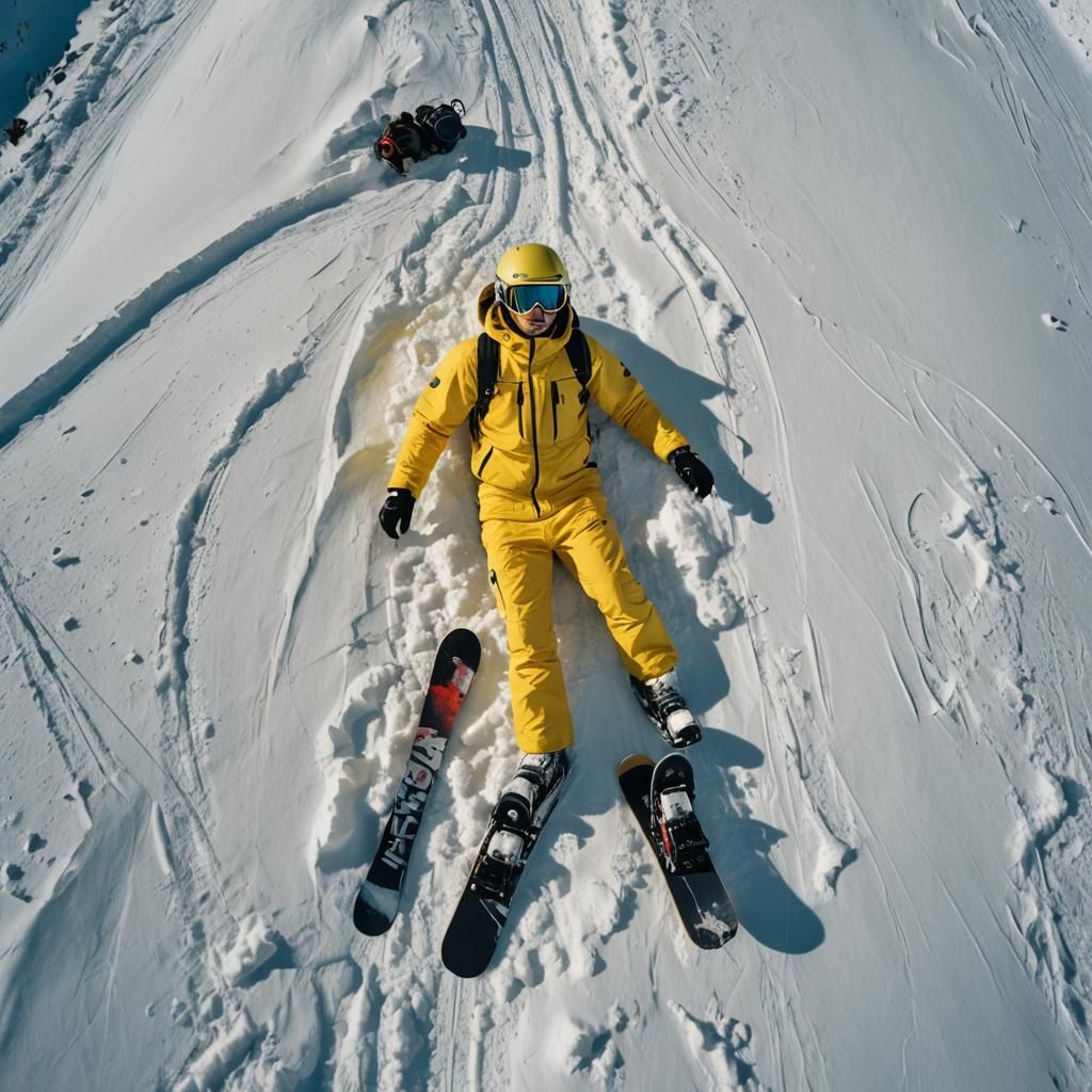 Overhead View of Yellow Ski Gear on Snow