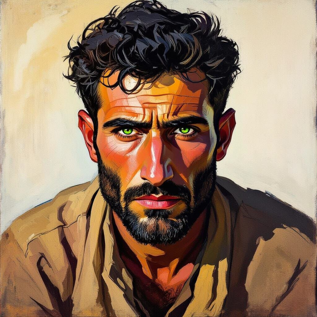 Expressive Portrait of a Middle Eastern Man with Green Eyes