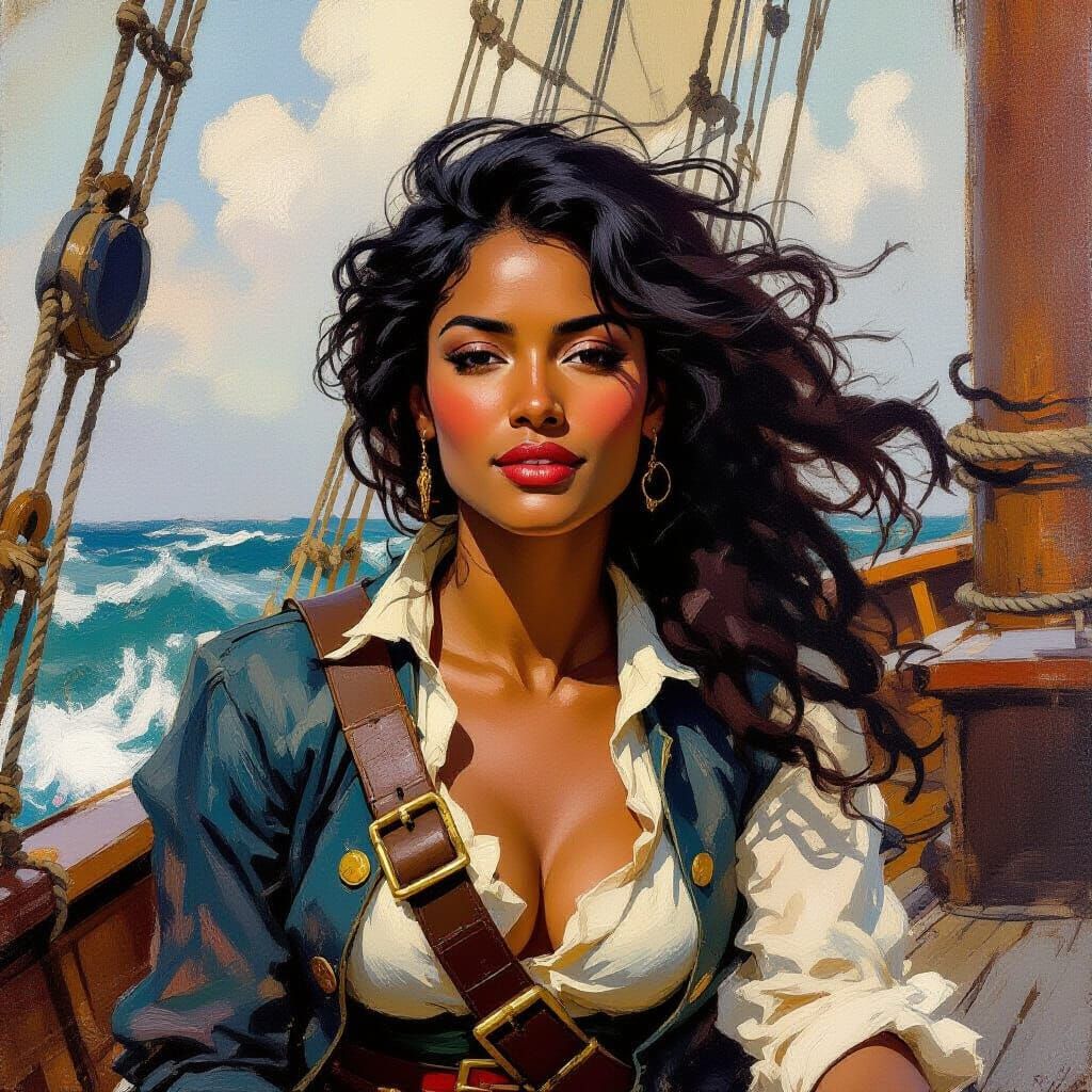 Winslow Homer Style Pirate Woman Portrait in Impressionism