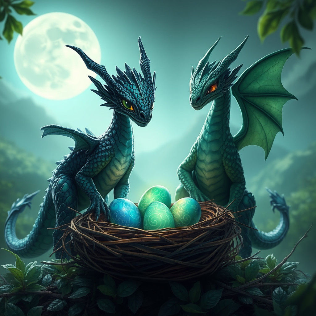 Dragons Guarding Nest in Emerald Valley