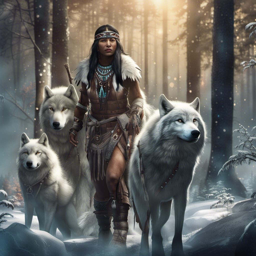 Native American Woman in Enchanted Forest