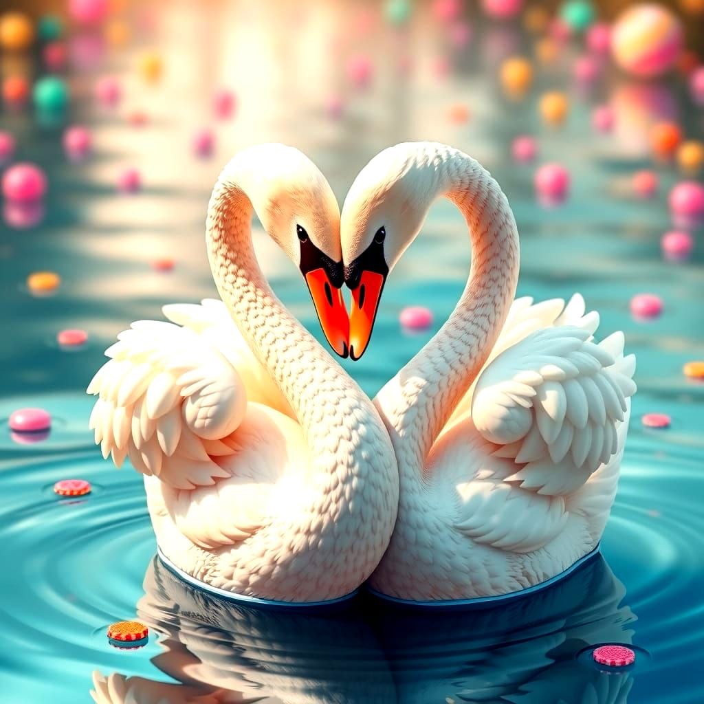 Surreal Swans in Candyland Elegance