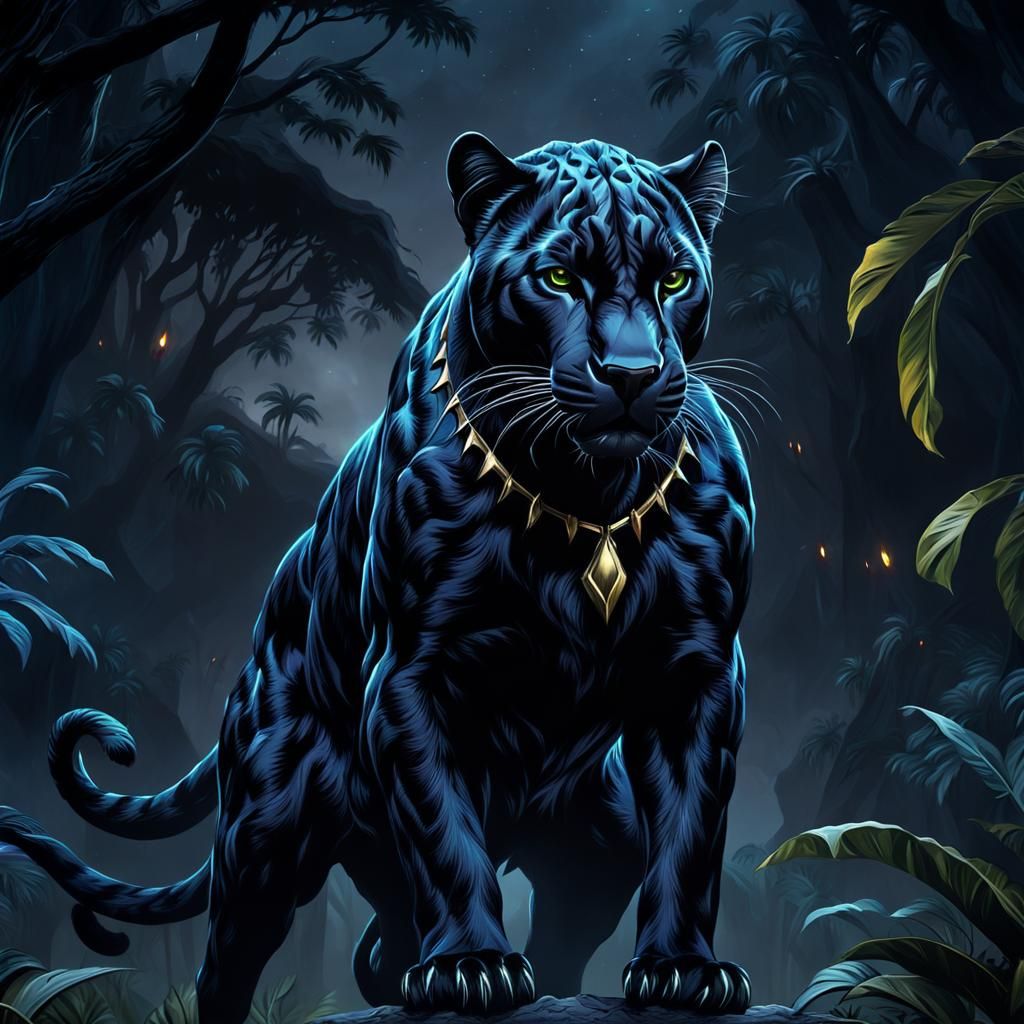 Black Panther in the Night, Oil Painting