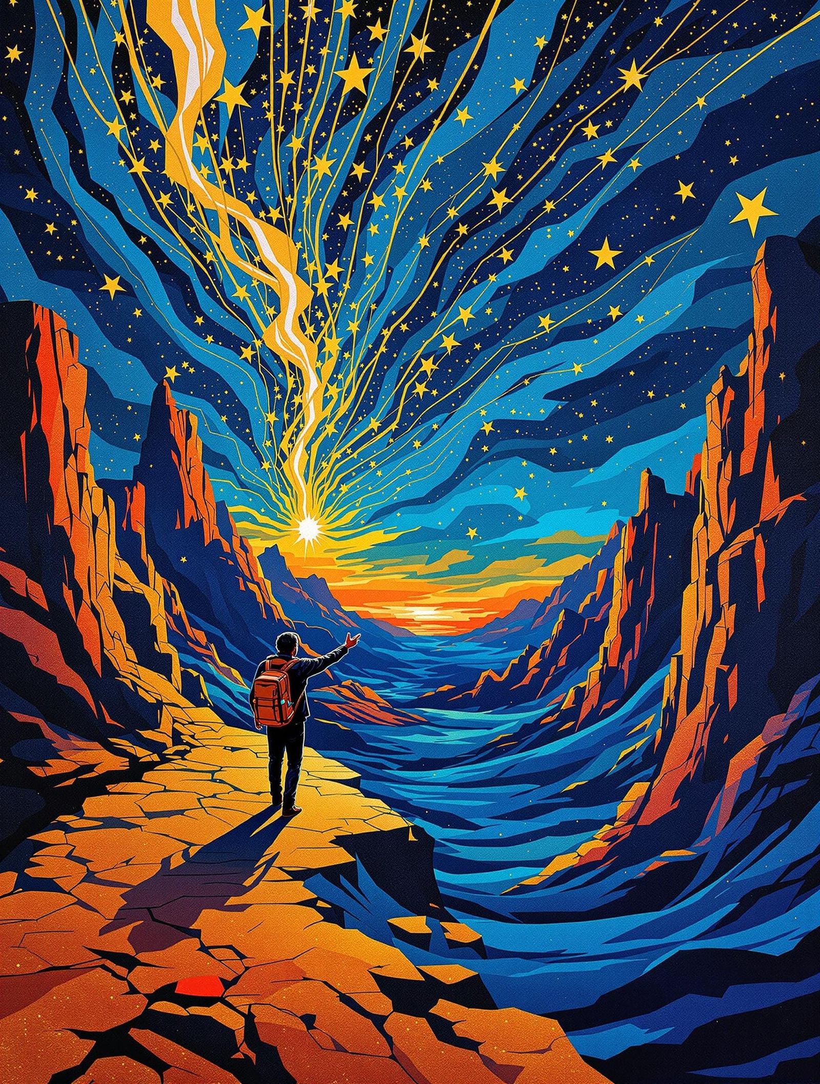 A Traveler's Cosmic Quest in Vibrant Laser-Cut Paper Collage