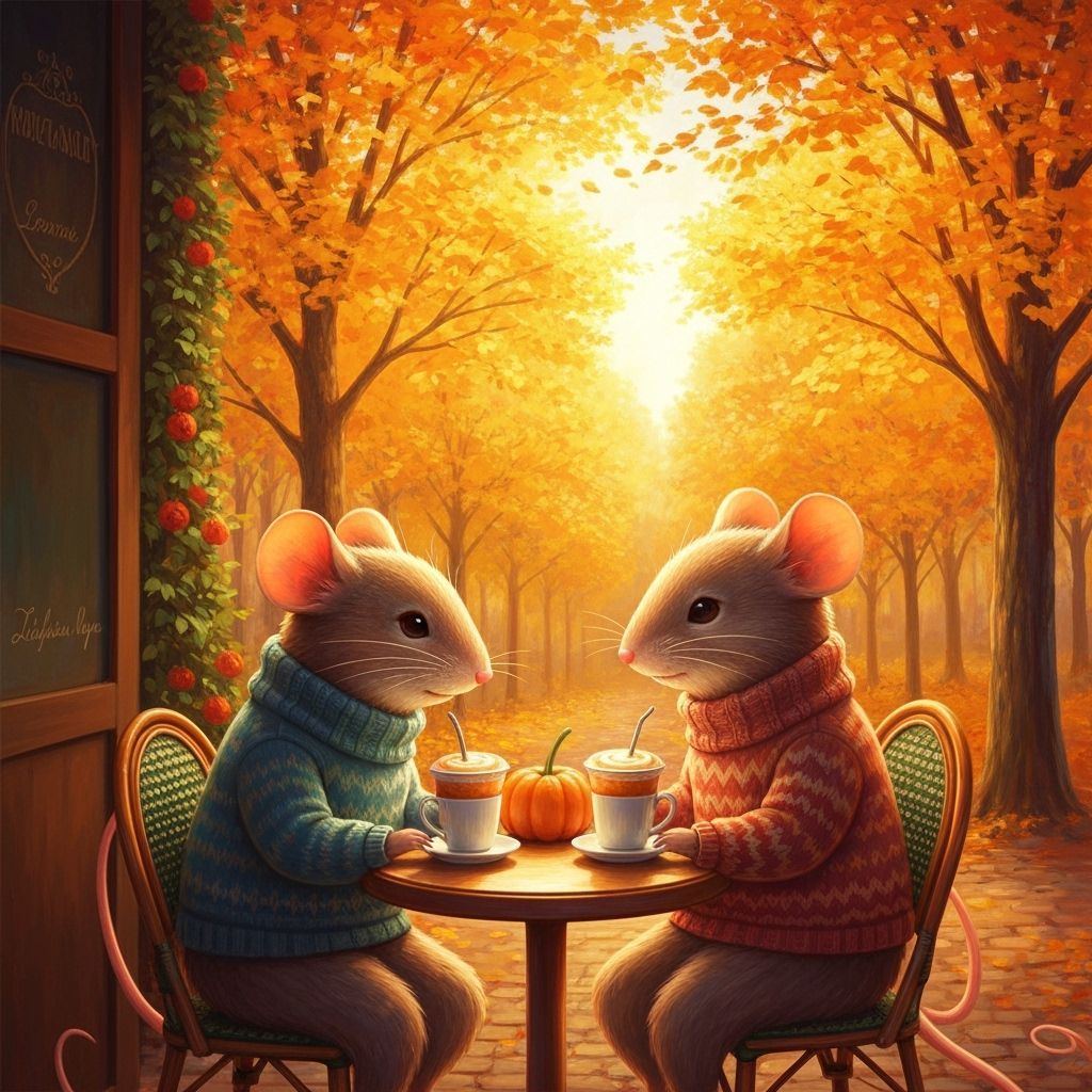 Mice Autumn Date in Parisian Cafe, Potter Style