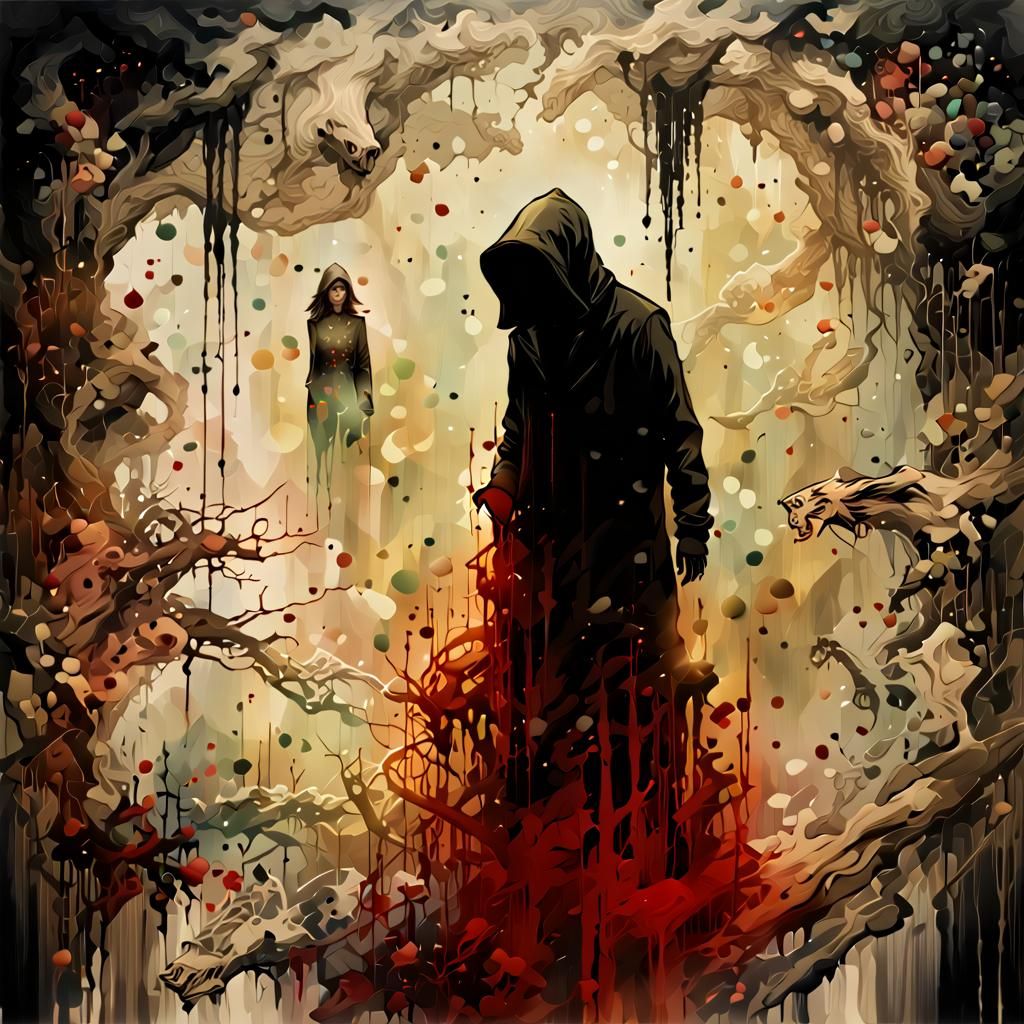 Melancholic Inner Demons in Black and White Watercolor